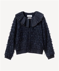 襟付きフリンジツイードカーディガン(navy-36)