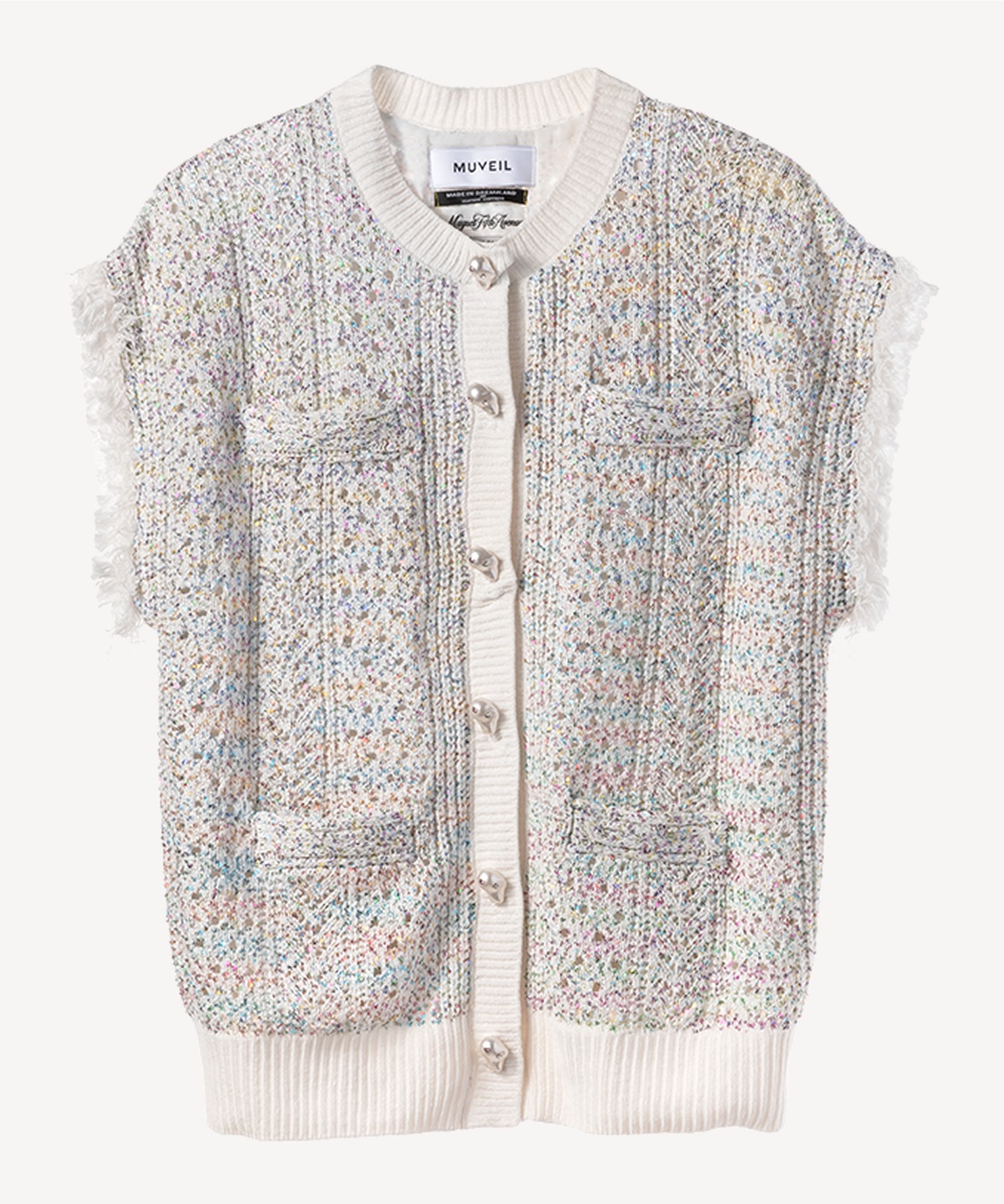 ビジューボタン付きフリンジジレ(white-36)