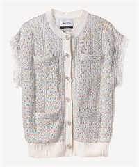 ビジューボタン付きフリンジジレ(white-36)