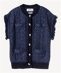 ビジューボタン付きフリンジジレ(navy-36)