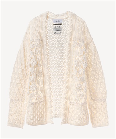 フラワーかぎ針カーディガン(white-36)