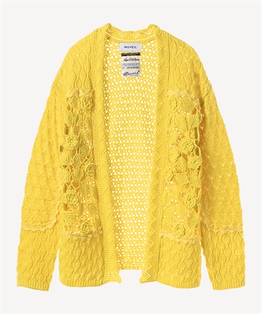 フラワーかぎ針カーディガン(yellow-36)