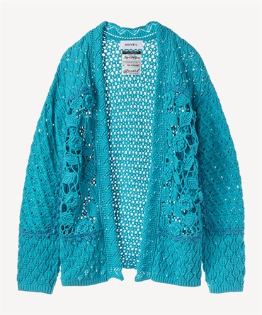 フラワーかぎ針カーディガン(blue-36)