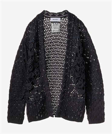 フラワーかぎ針カーディガン(navy-36)