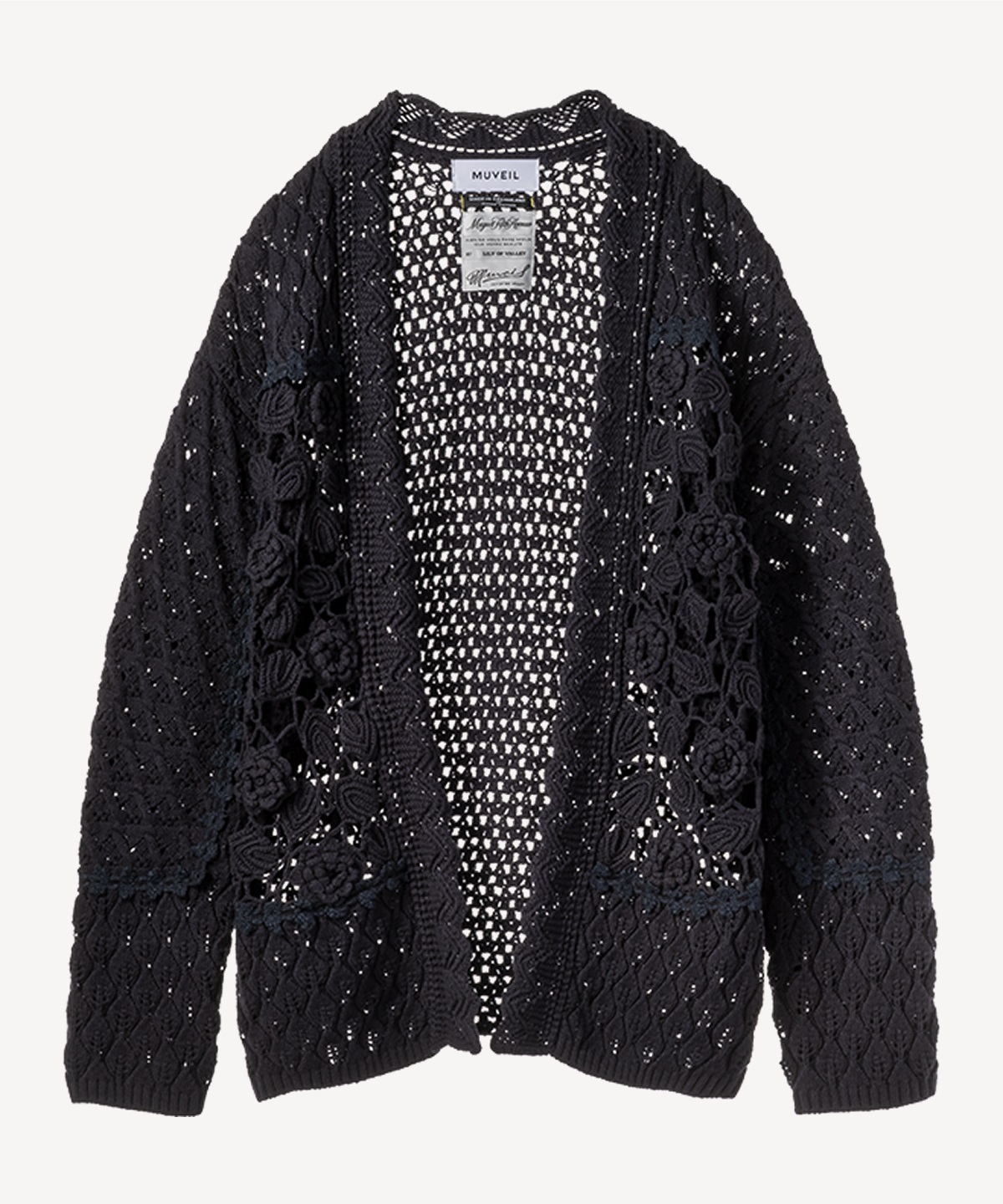 フラワーかぎ針カーディガン(navy-36)