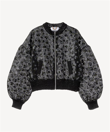 フラワーフロッキープリントジップジャケット(black-36)
