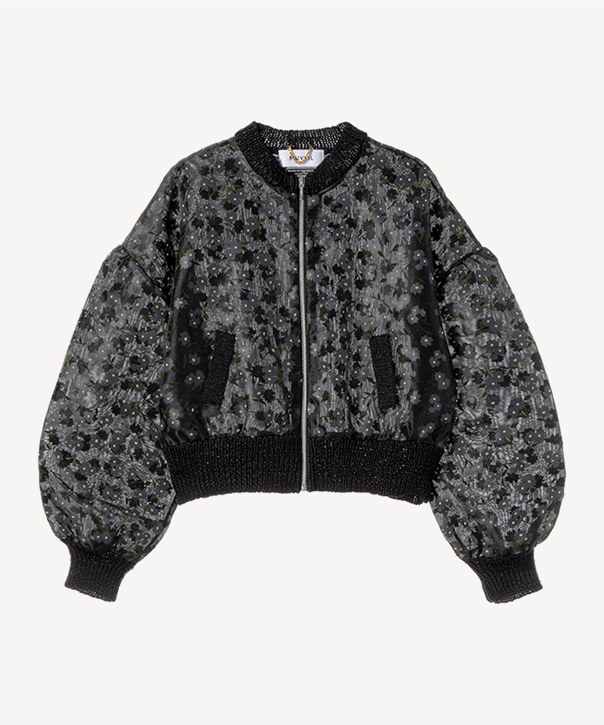 フラワーフロッキープリントジップジャケット(black-36)