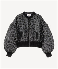 フラワーフロッキープリントジップジャケット(black-36)