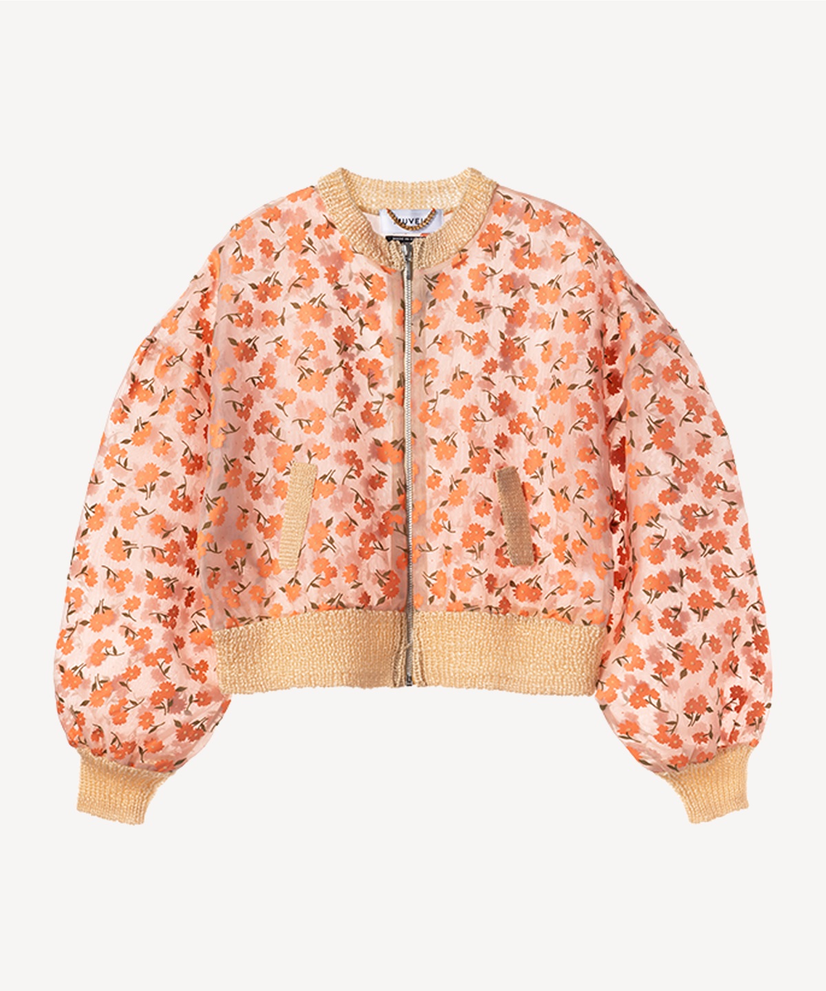 フラワーフロッキープリントジップジャケット(orange-36)