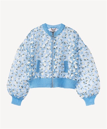 フラワーフロッキープリントジップジャケット(saxe-36)