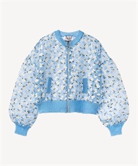 フラワーフロッキープリントジップジャケット(saxe-36)