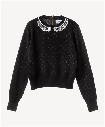 パール襟刺繍プルオーバー(black-36)