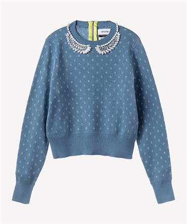 パール襟刺繍プルオーバー(blue-36)