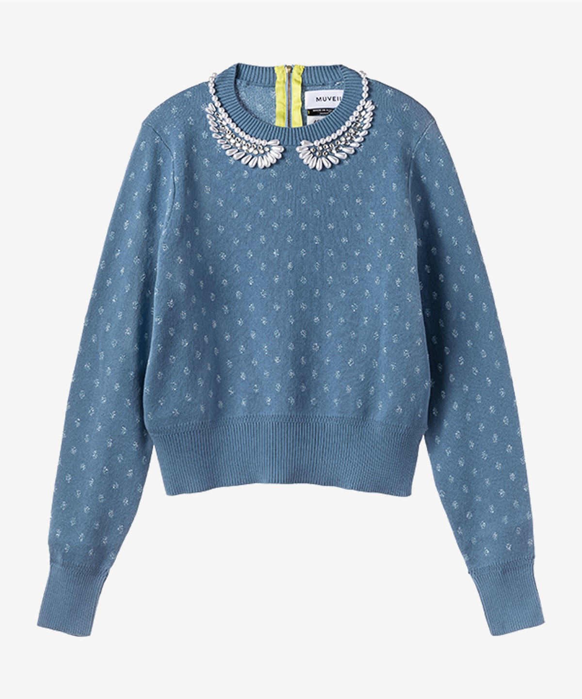 パール襟刺繍プルオーバー(blue-36)