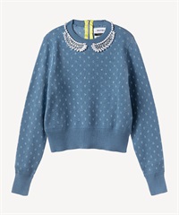 パール襟刺繍プルオーバー(blue-36)