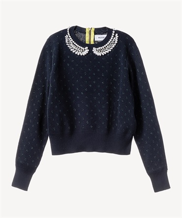 パール襟刺繍プルオーバー(navy-36)