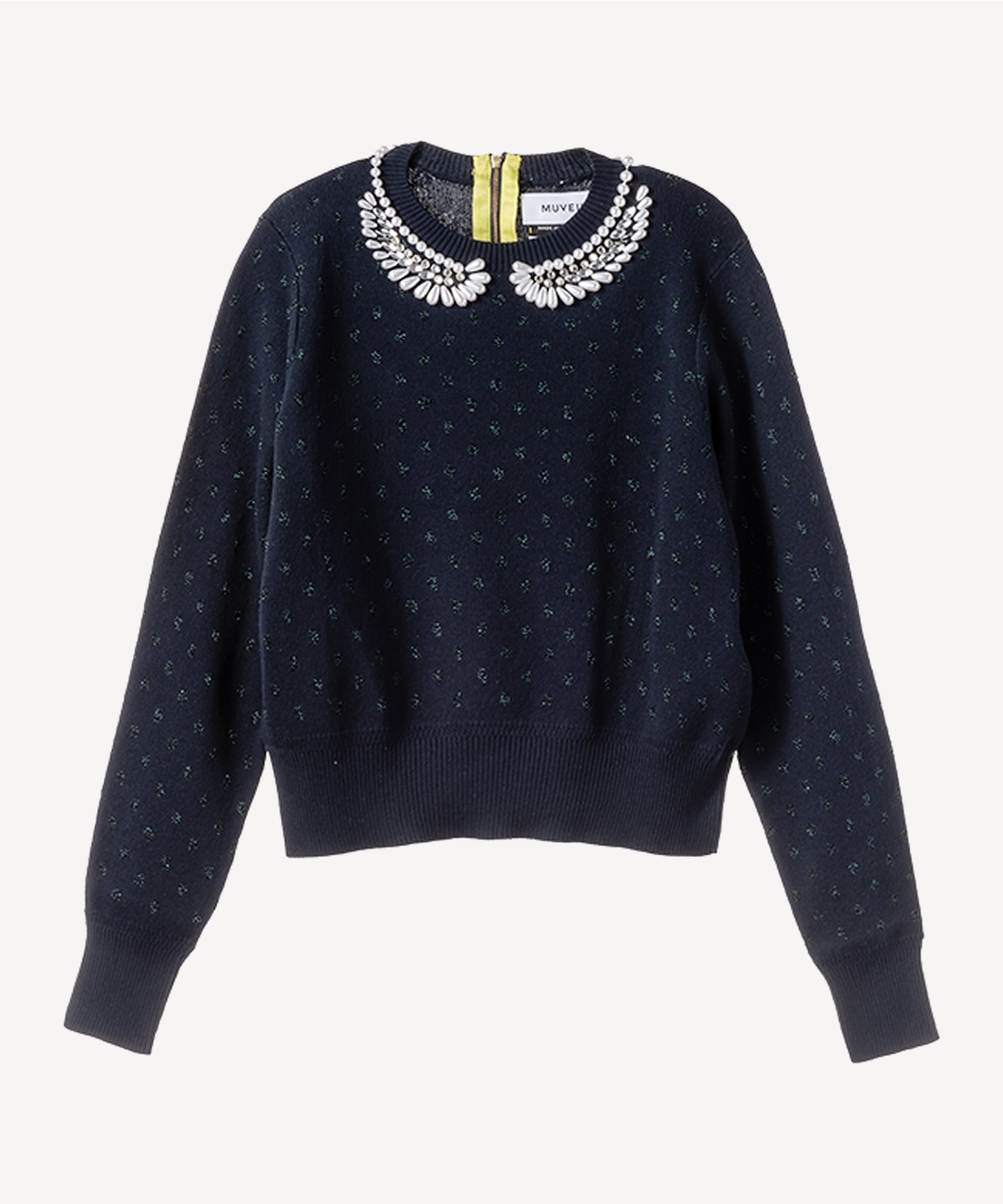 パール襟刺繍プルオーバー(navy-36)