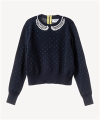 パール襟刺繍プルオーバー(navy-36)