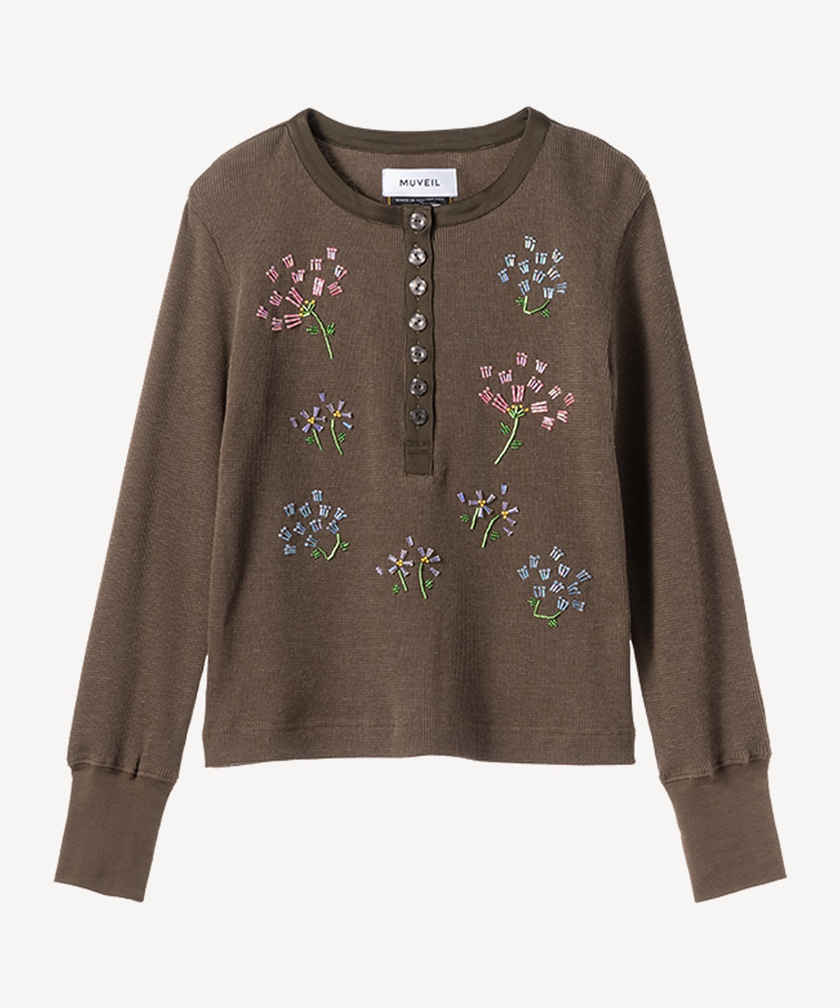 フラワービーズ刺繍サーマルカットソー(khaki-36)