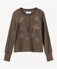 フラワービーズ刺繍サーマルカットソー(khaki-36)
