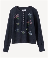 フラワービーズ刺繍サーマルカットソー(navy-36)