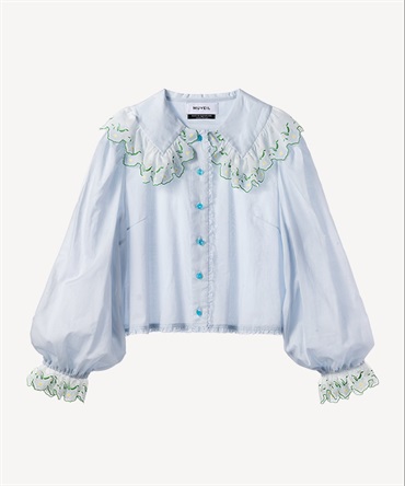 エーデルワイスプリントブラウス(blue-36)