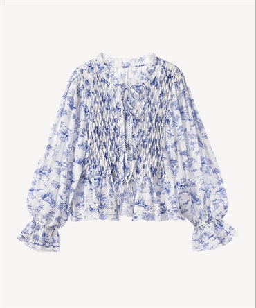 トワル ド ジュイ プリントスモッキングブラウス(white-36)