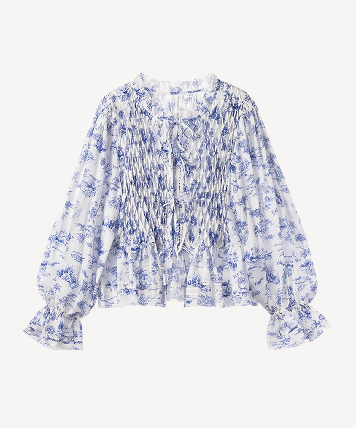 トワル ド ジュイ プリントスモッキングブラウス(white-36)