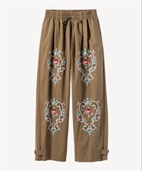 ビーズフラワー刺繍パンツ(khaki-34)