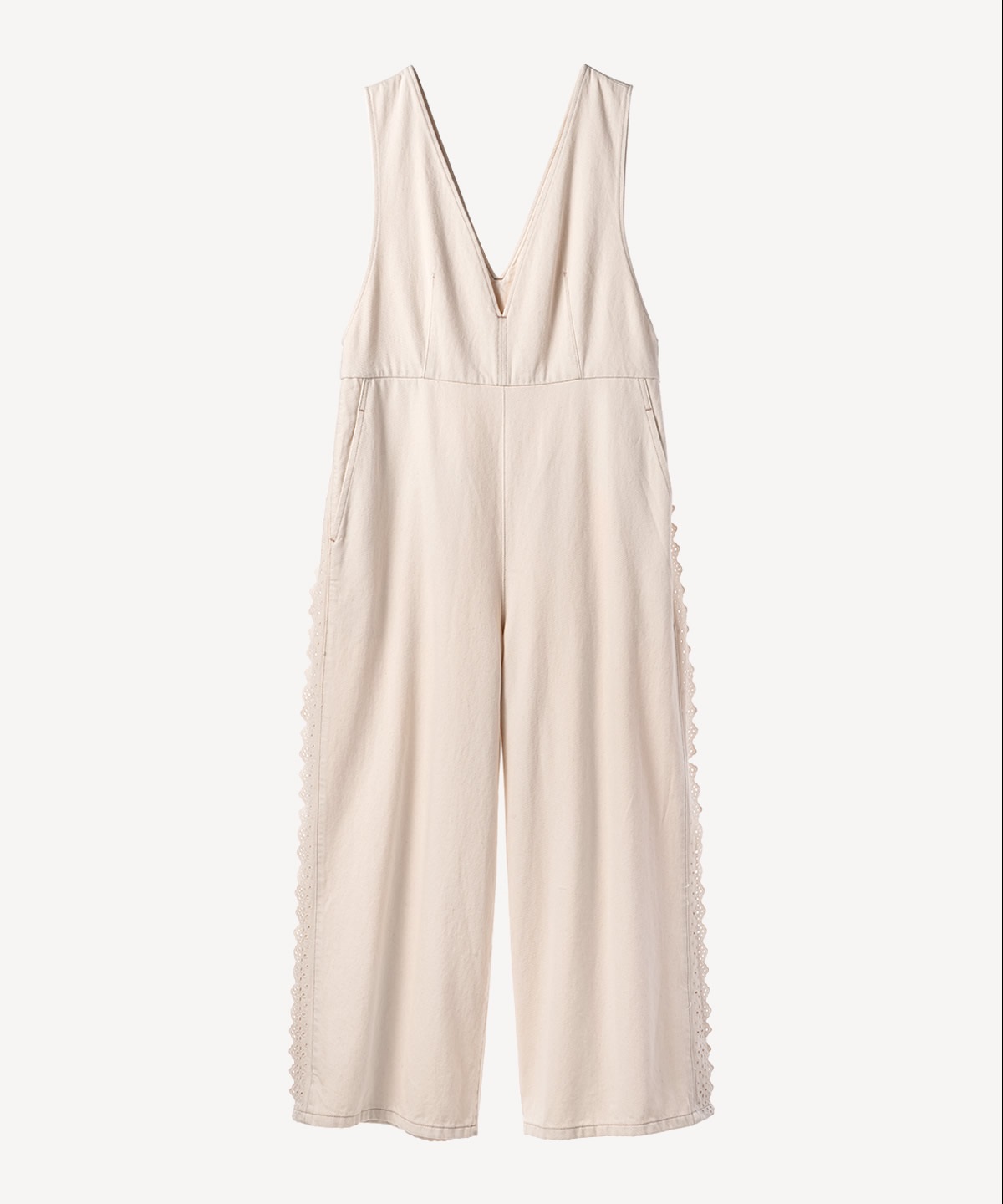 サイドレースデニムサロペットパンツ(ecru-36)