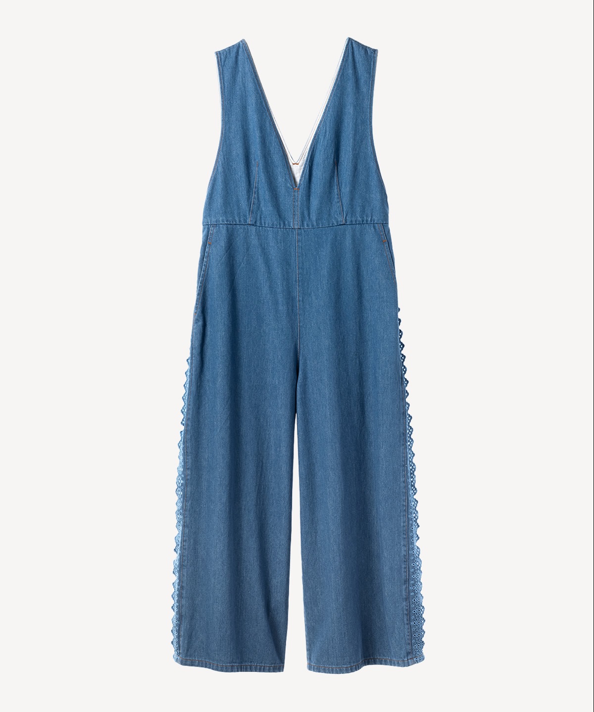 サイドレースデニムサロペットパンツ(blue-36)