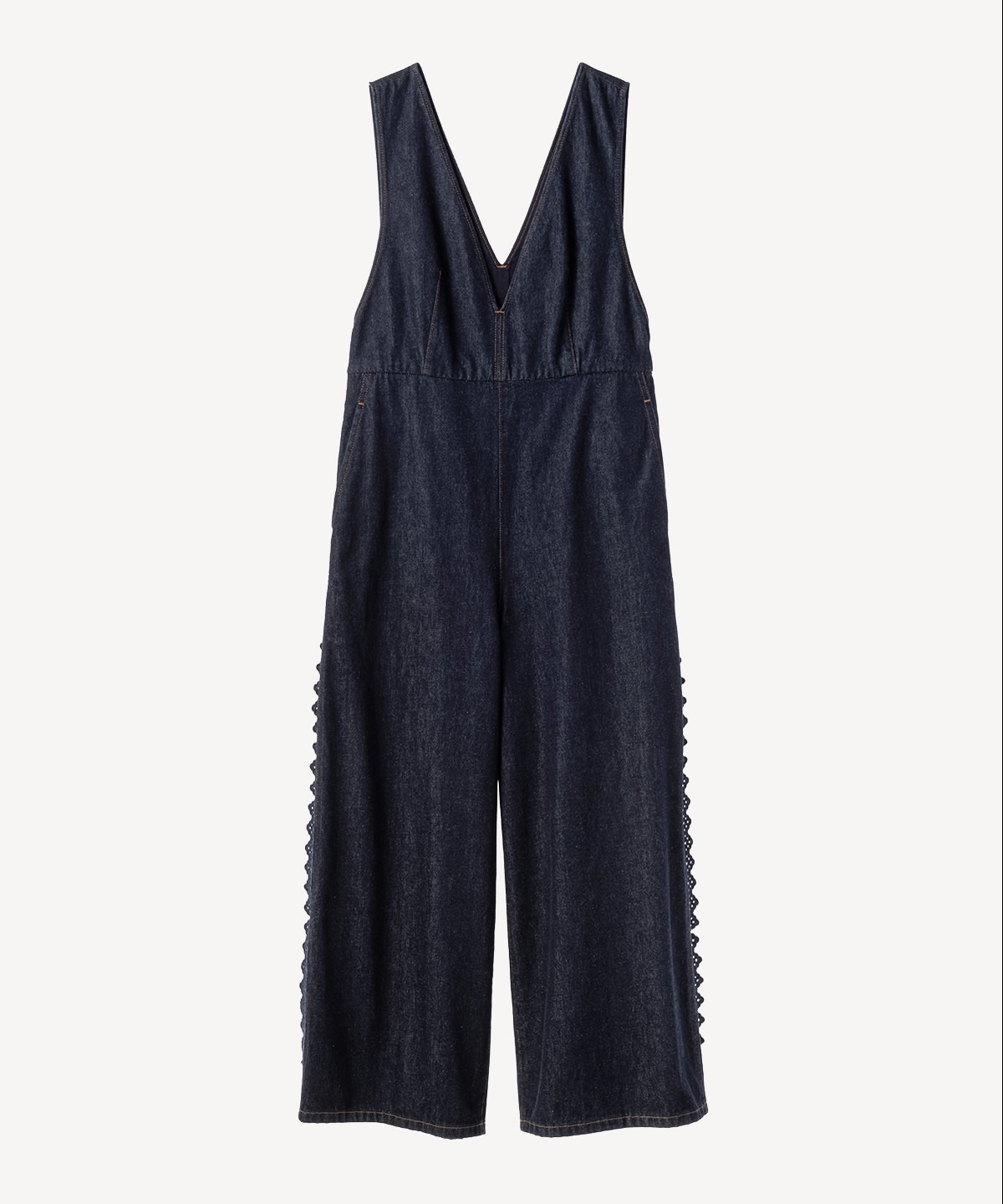 サイドレースデニムサロペットパンツ(indigo-36)
