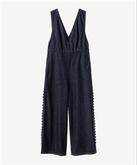 サイドレースデニムサロペットパンツ(indigo-36)