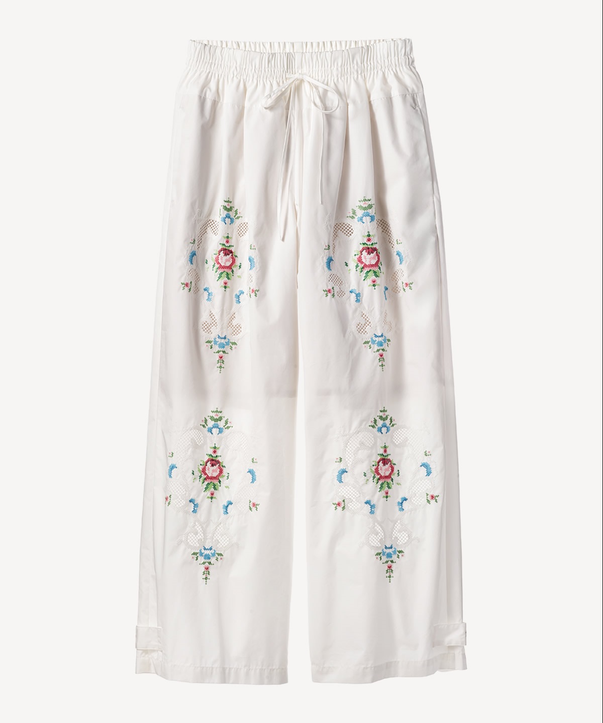 フラワー刺繍パンツ(white-34)