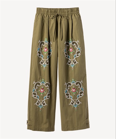 フラワー刺繍パンツ(khaki-34)