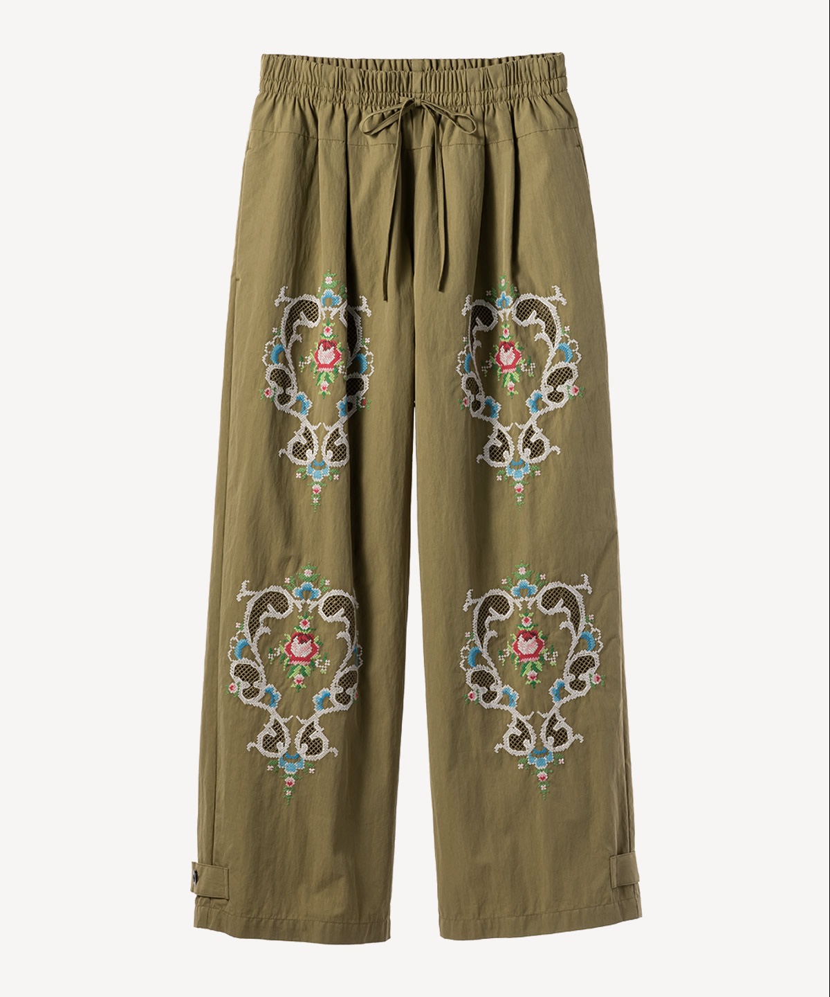 フラワー刺繍パンツ(khaki-34)