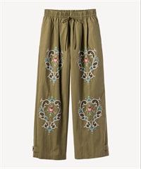 フラワー刺繍パンツ(khaki-34)