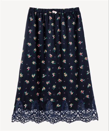 ティーカップフラワープリント刺繍スカート(navy-36)