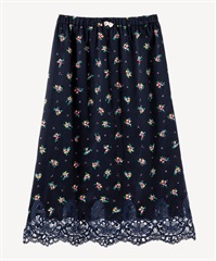 ティーカップフラワープリント刺繍スカート(navy-36)