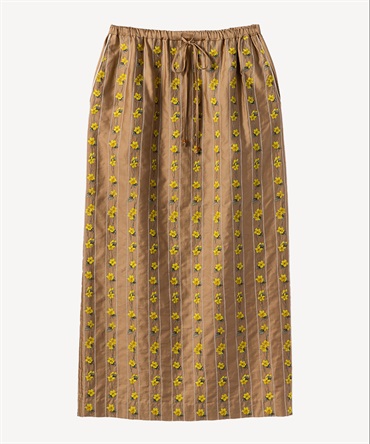 スミレ刺繍プリントスカート(camel-36)