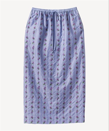 スミレ刺繍プリントスカート(blue-36)