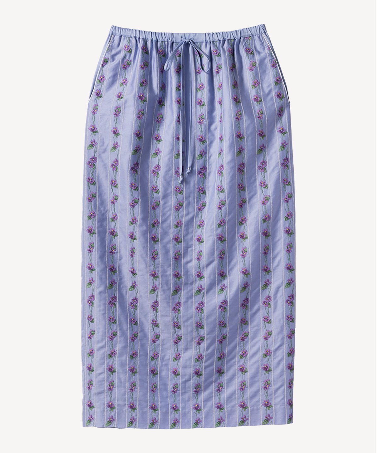 スミレ刺繍プリントスカート(blue-36)