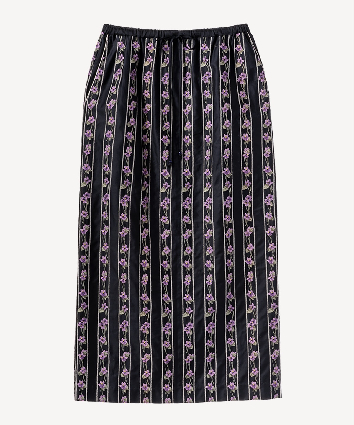 スミレ刺繍プリントスカート(navy-36)