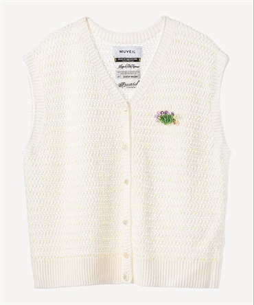 スミレビーズブローチ付き編み込みカーディガン(white-36)