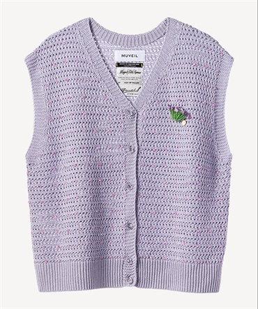 スミレビーズブローチ付き編み込みカーディガン(lilac-36)