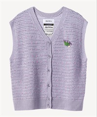 スミレビーズブローチ付き編み込みカーディガン(lilac-36)