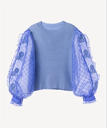 シアータックスリーブニットプルオーバー(blue-36)