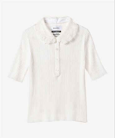 レースカラー付きポロプルオーバー(white-36)