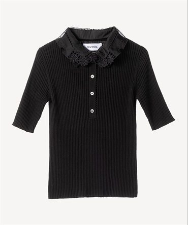 レースカラー付きポロプルオーバー(black-36)