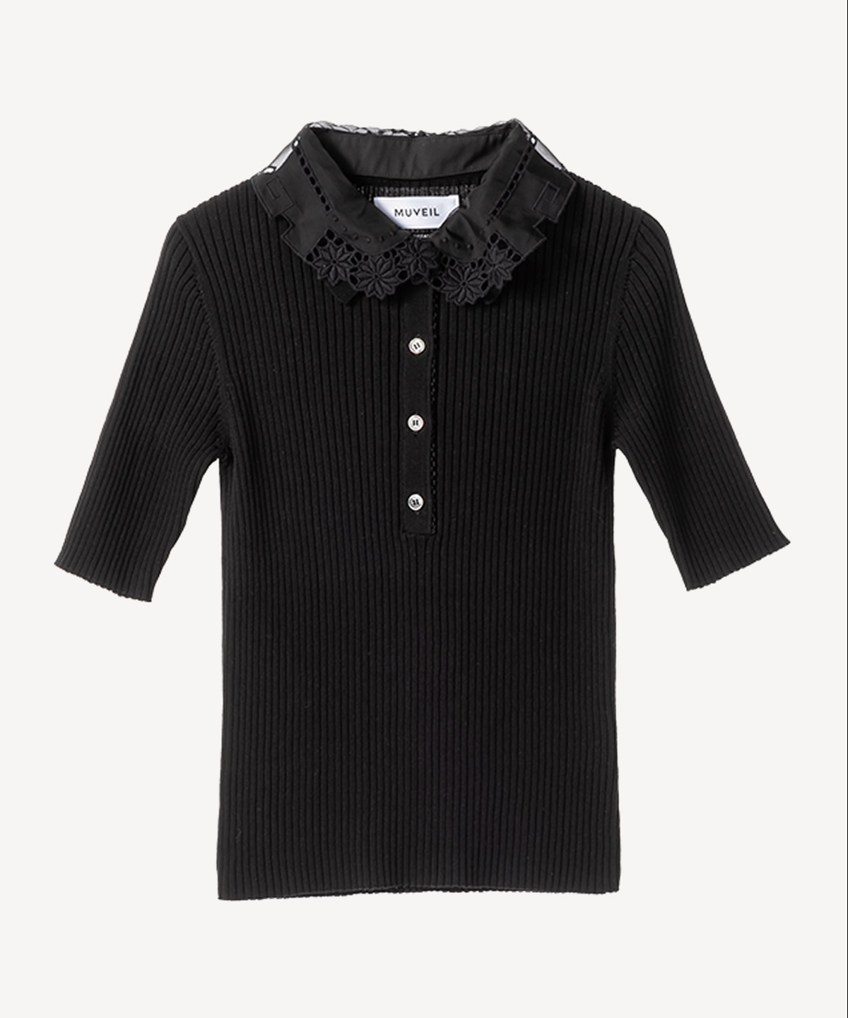 レースカラー付きポロプルオーバー(black-36)